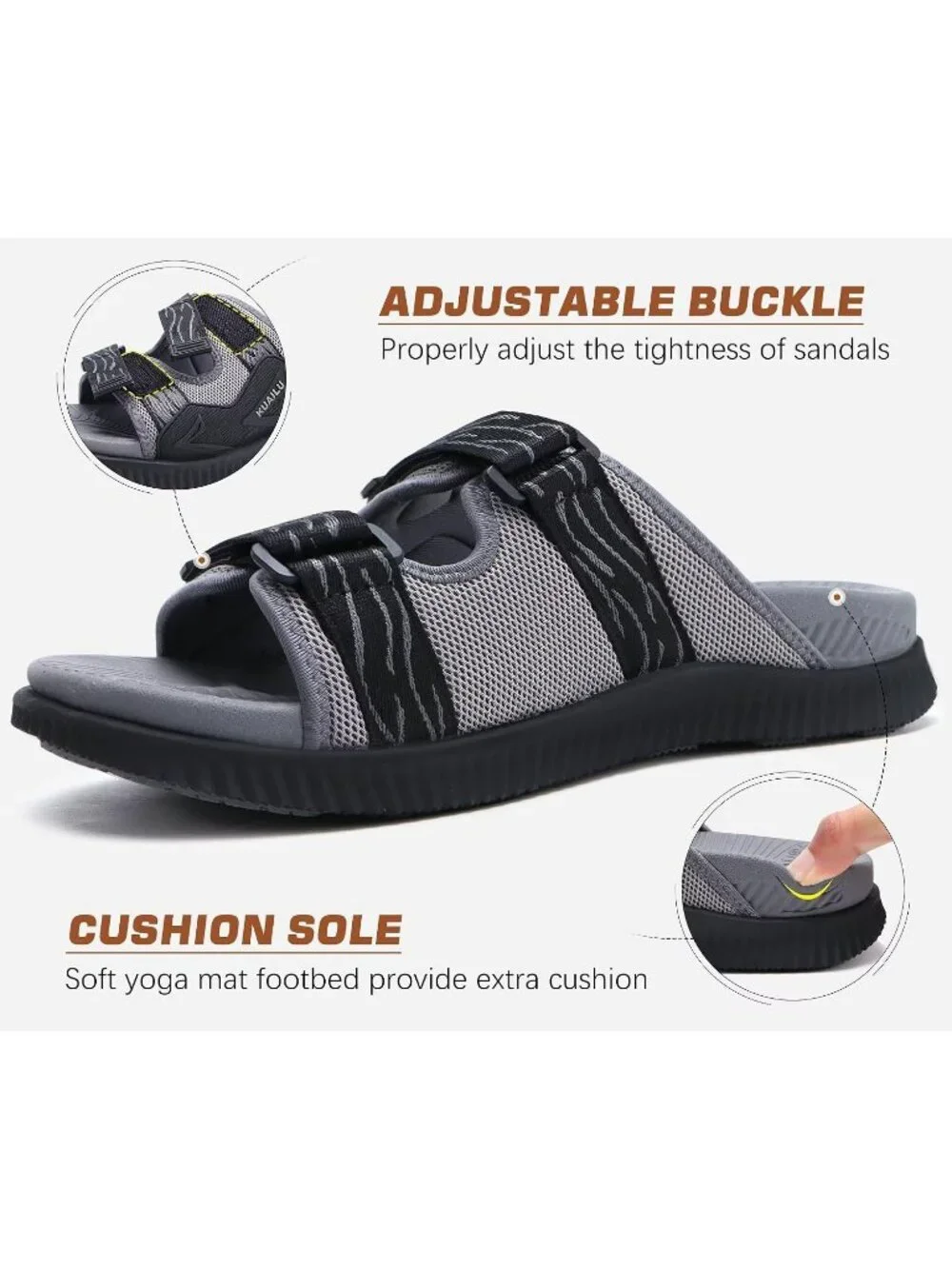 Men's Grey Athletic Thick Cushion Recovery Sport Slides Orthotic Sandal Shoes
